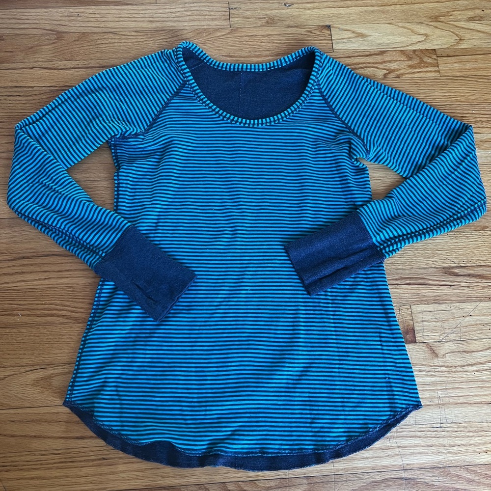 Lululemon Open Your Heart reversible long sleeve striped shirt blue